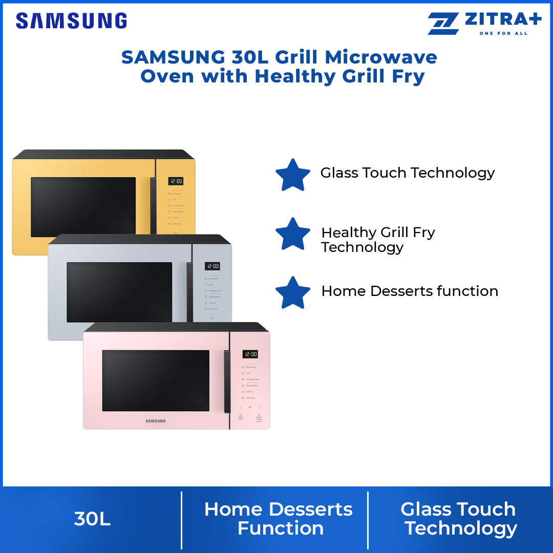 SAMSUNG 30L Grill Microwave Oven with Healthy Grill Fry | Grill Fry(Crusty Plate) | Power Defrost | Glass Touch | Simple UX | Microwaves Oven with 1 Year Warranty
