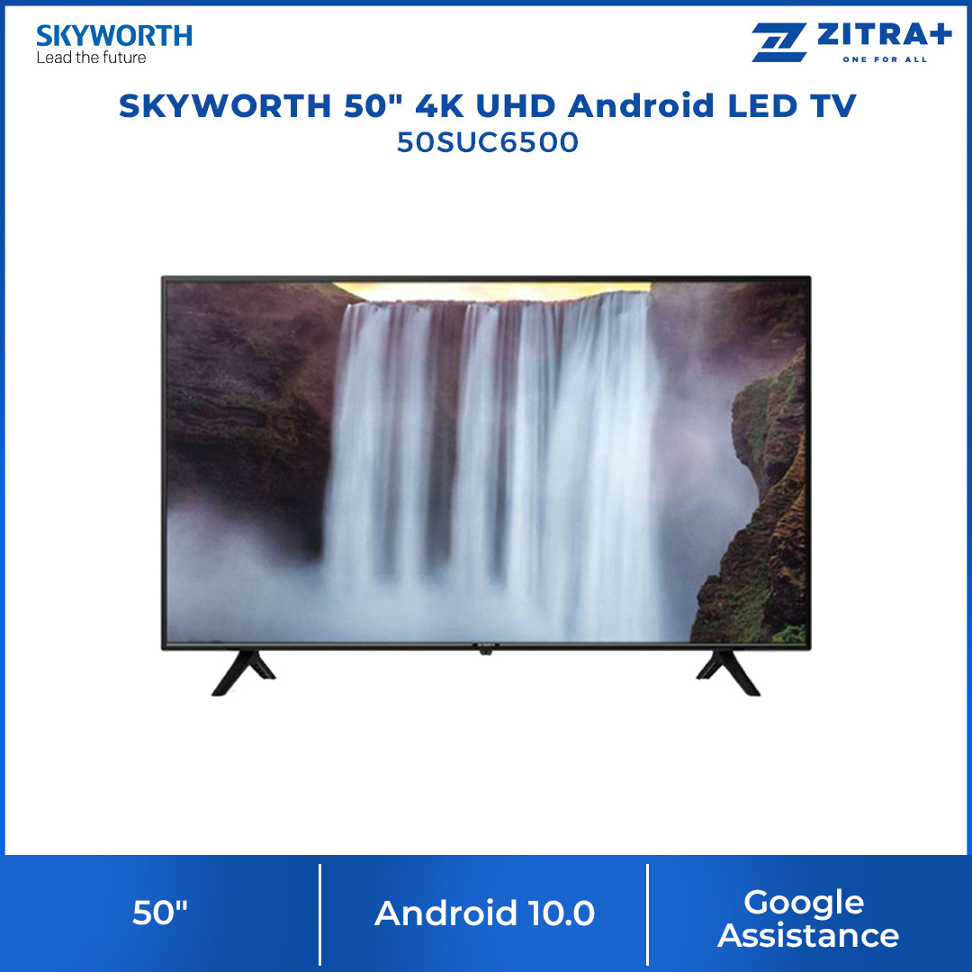 SKYWORTH 50" 4K UHD Android LED TV 50SUC6500 | Chameleon Ectreme | Direct LED | Dolby Digital | Android 10.0 | Voice Search | Google Assistant | Bluetooth 5.0 | Boardless Design | HDMI | USB | Smart TV with 2 Year Warranty