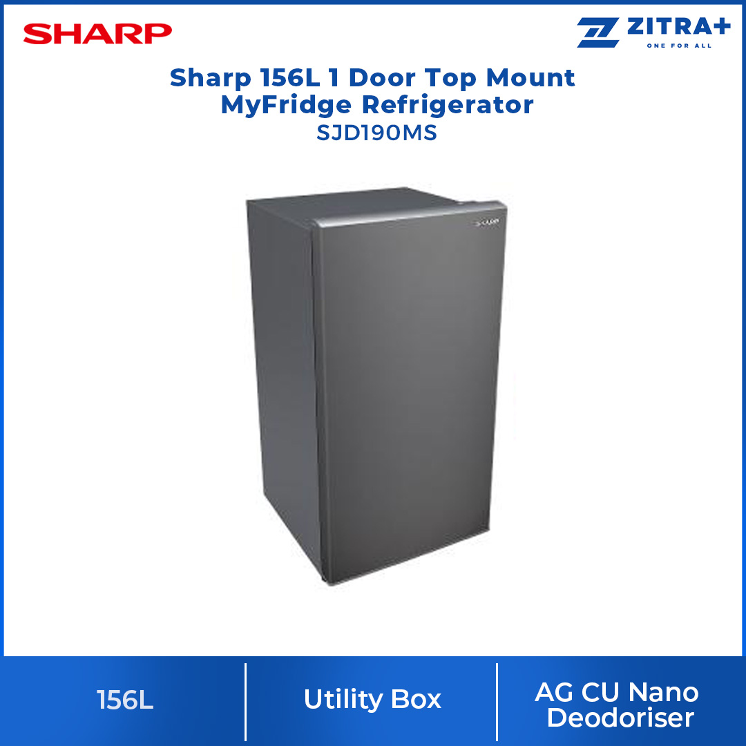SHARP 156L 1 Door Top Mount Non-Inverter Refrigerator SJD190MS | Utility Box | Meat Case | Extra Big Freezer Compartment | Refrigerator with 1 Year General Warranty & 5 Years Compressor Warranty