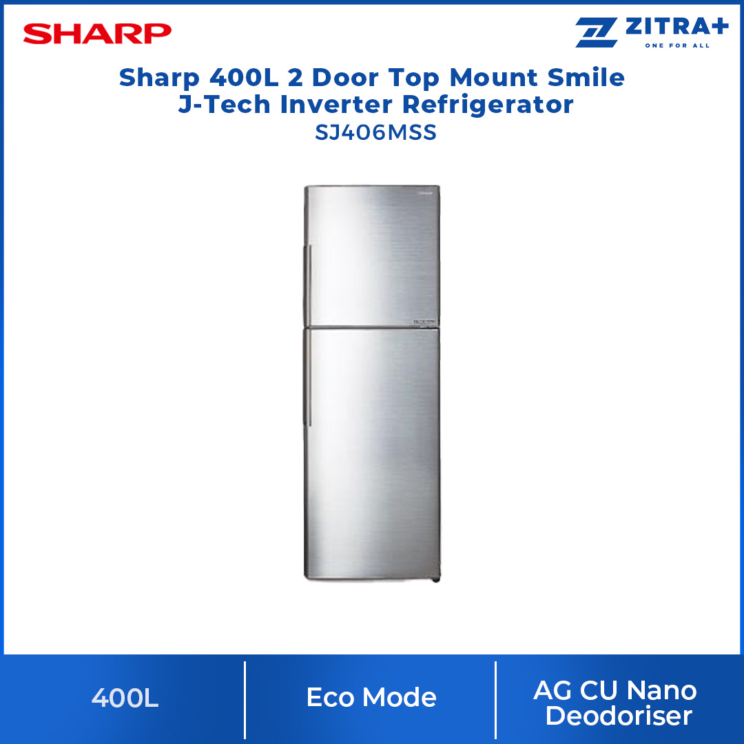 SHARP 400L 2 Door Top Mount Inverter Refrigerator SJ406MSS | J-Tech In