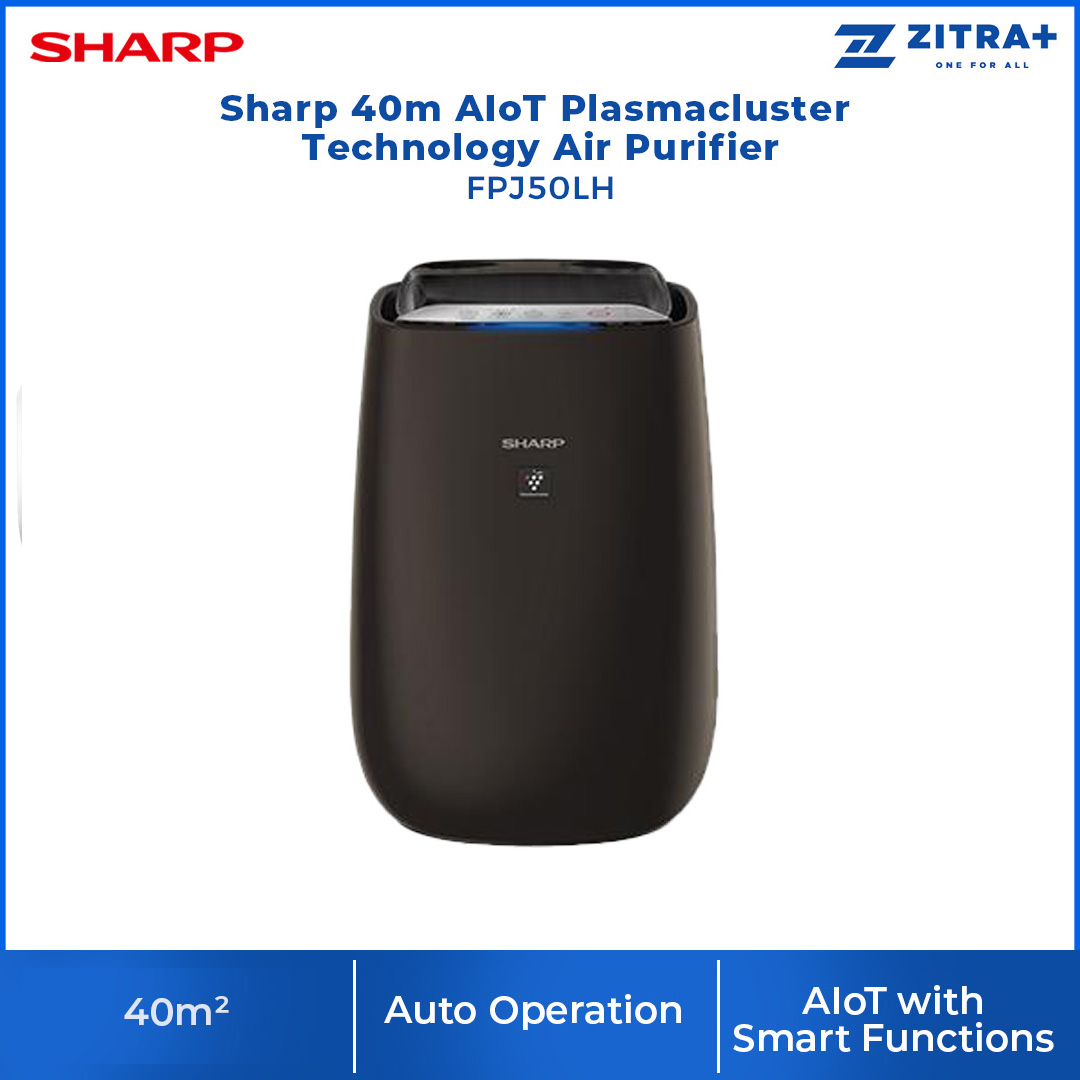 Sharp  40m² AIoT Plasmacluster Technology Air Purifier FPJ50LH | Inverter Operation | Auto Restart | Deodorization | Pre-Filter | Light Control Button | HEPA | Air Purifier with 1 Year Warranty