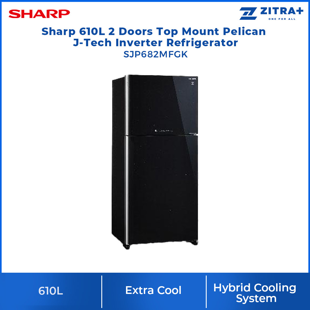 Sharp 610L 2 Doors Top Mount J-Tech Inverter Pelican Refrigerator SJP682MFGK | Plasmacluster Ion Technology | Hybrid Cooling System | AG CU Nano Deodoriser | Express Freezing | Refrigerator with 1 Year General & 12 Year Motor Warranty