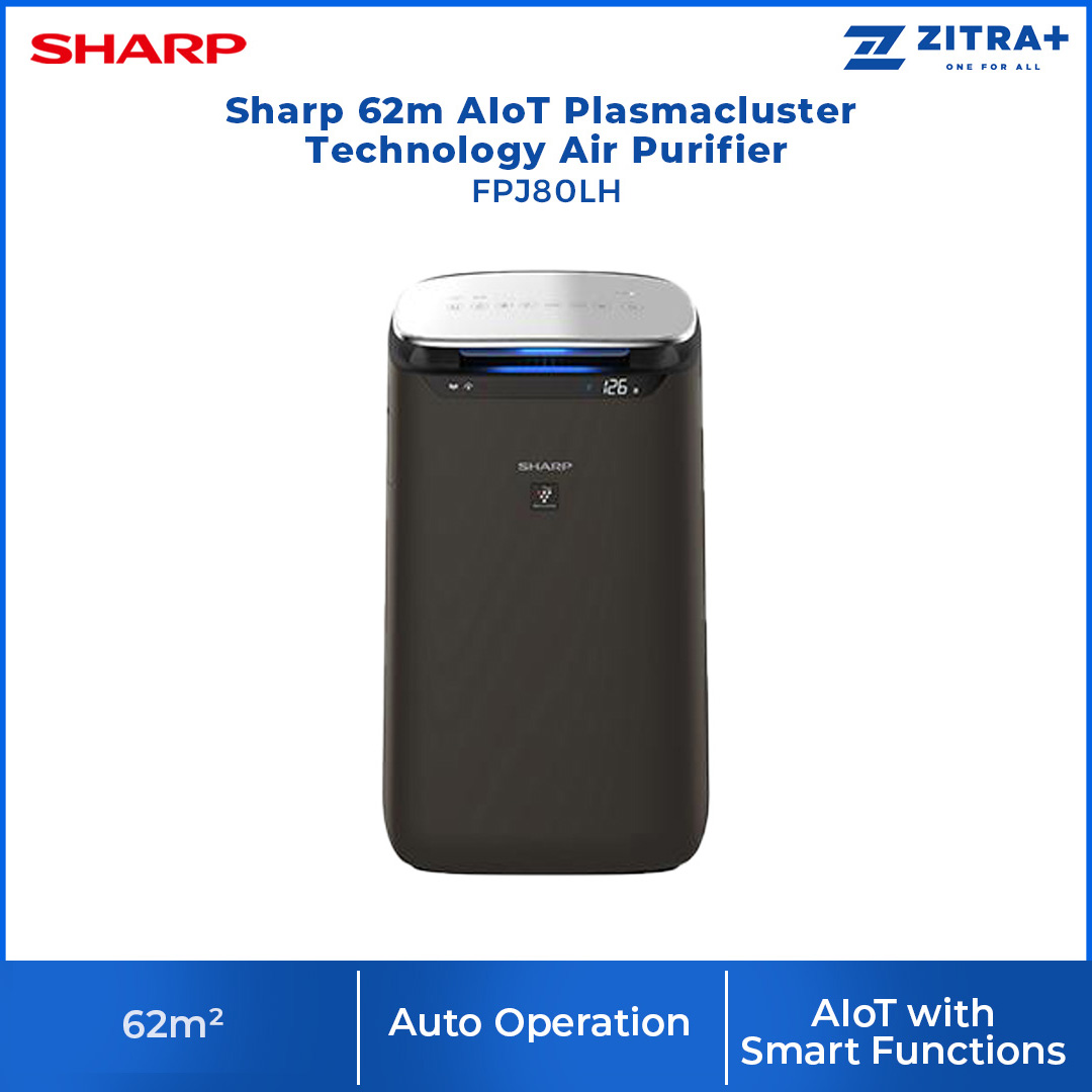 Sharp  62m² AIoT Plasmacluster Technology Air Purifier FPJ80LH | Coverage Area is 62m² | Inverter Operation | Child Lock | Auto Restart | Timer | Eliminates Odors | Remote Control | Air Purifying | Air Purifiers with 1 Year Warranty