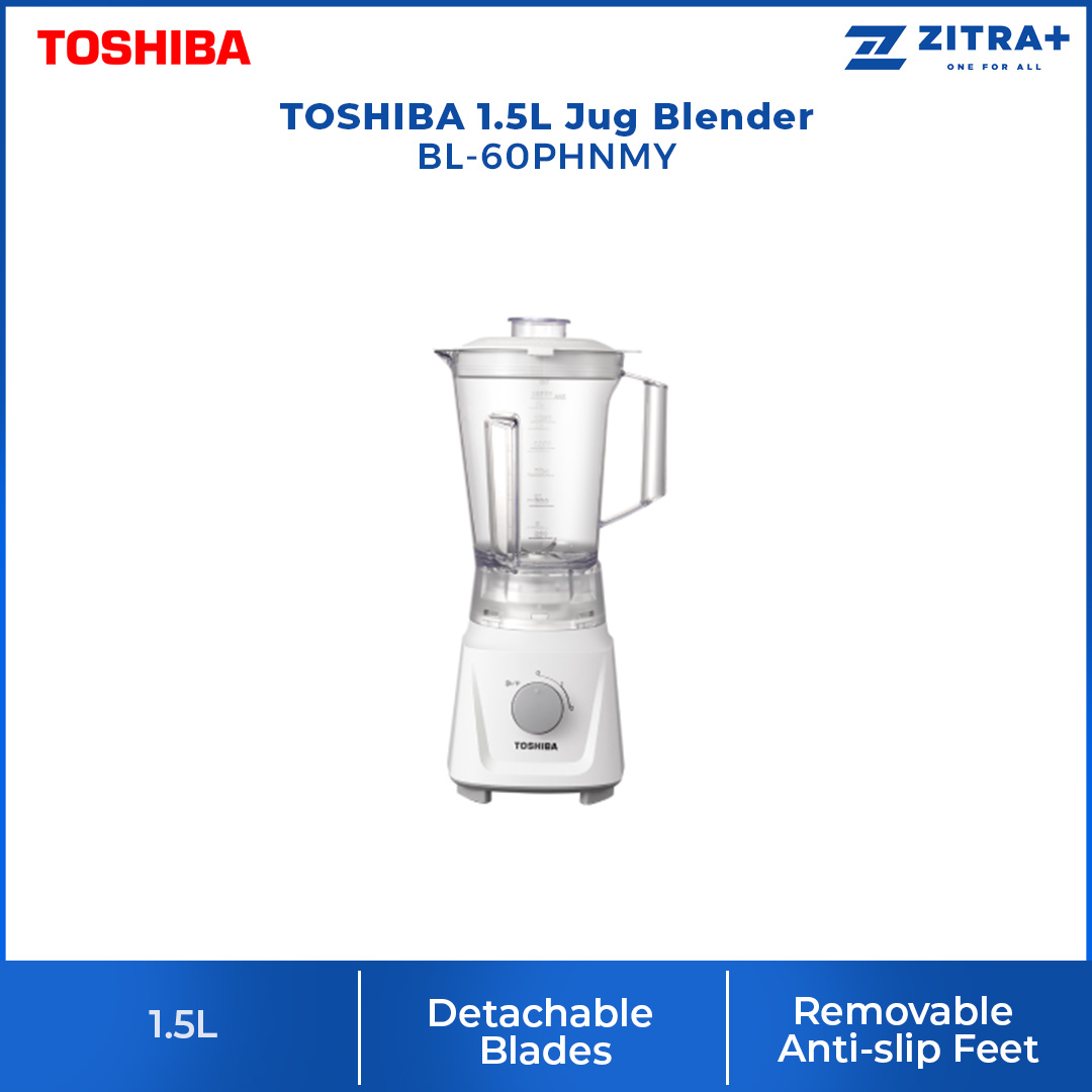 TOSHIBA 1.5L Jug Blender BL-60PHNMY | 600W Motor | Simple 2 Speed Knob | Safety Lock | Auto Protect | Antiflow Lid | Fine Cutting | Blender with 1 Year Warranty