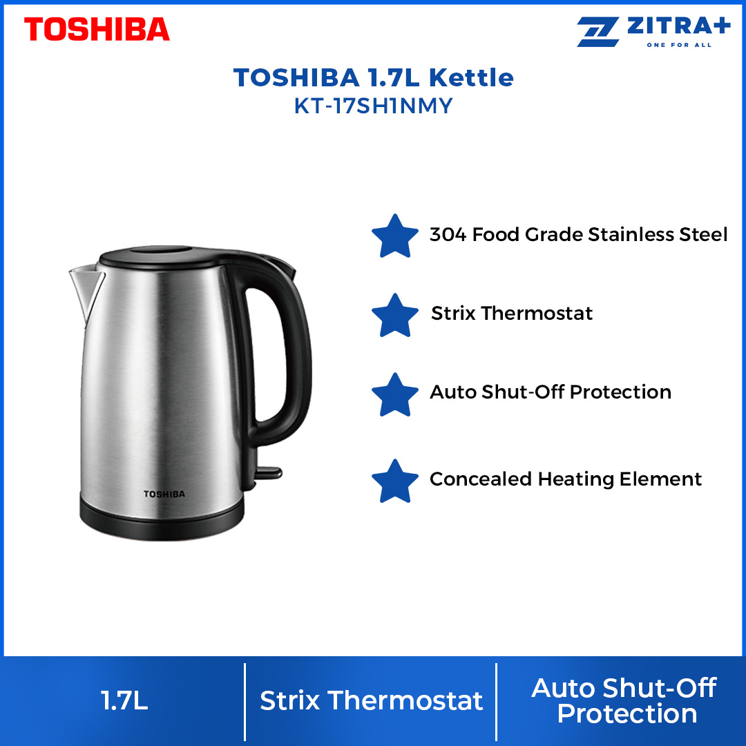 TOSHIBA 1.7L Kettle KT-17SH1NMY | Stainless Steel | Auto Shut-Off Protection | Kettle with 1 Year Warranty