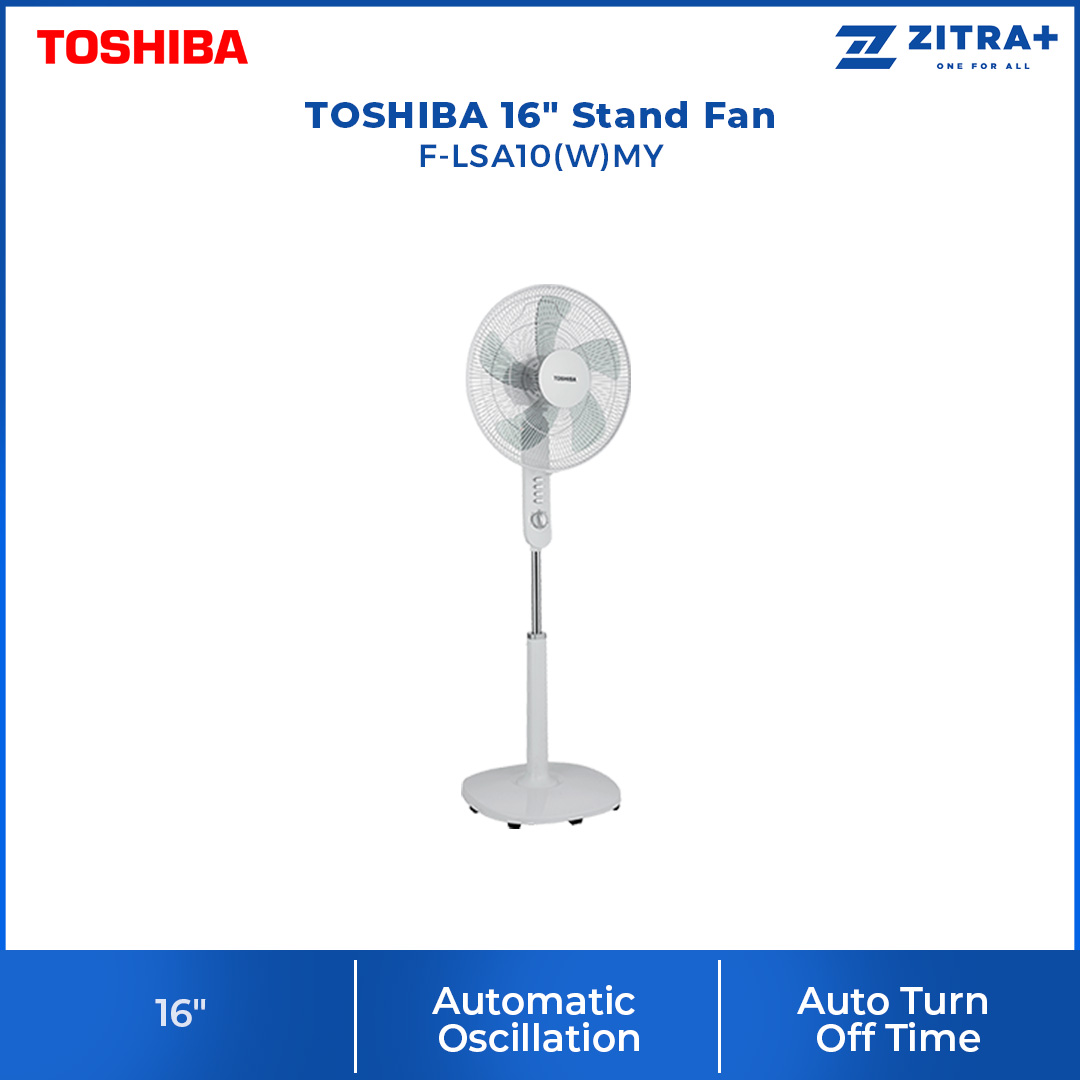 TOSHIBA 16" Stand Fan F-LSA10(W)MY | 3 Speed Adjustable | Auto turn off Timer | Automatic Oscillation | Stand Fan with 1 Year Warranty