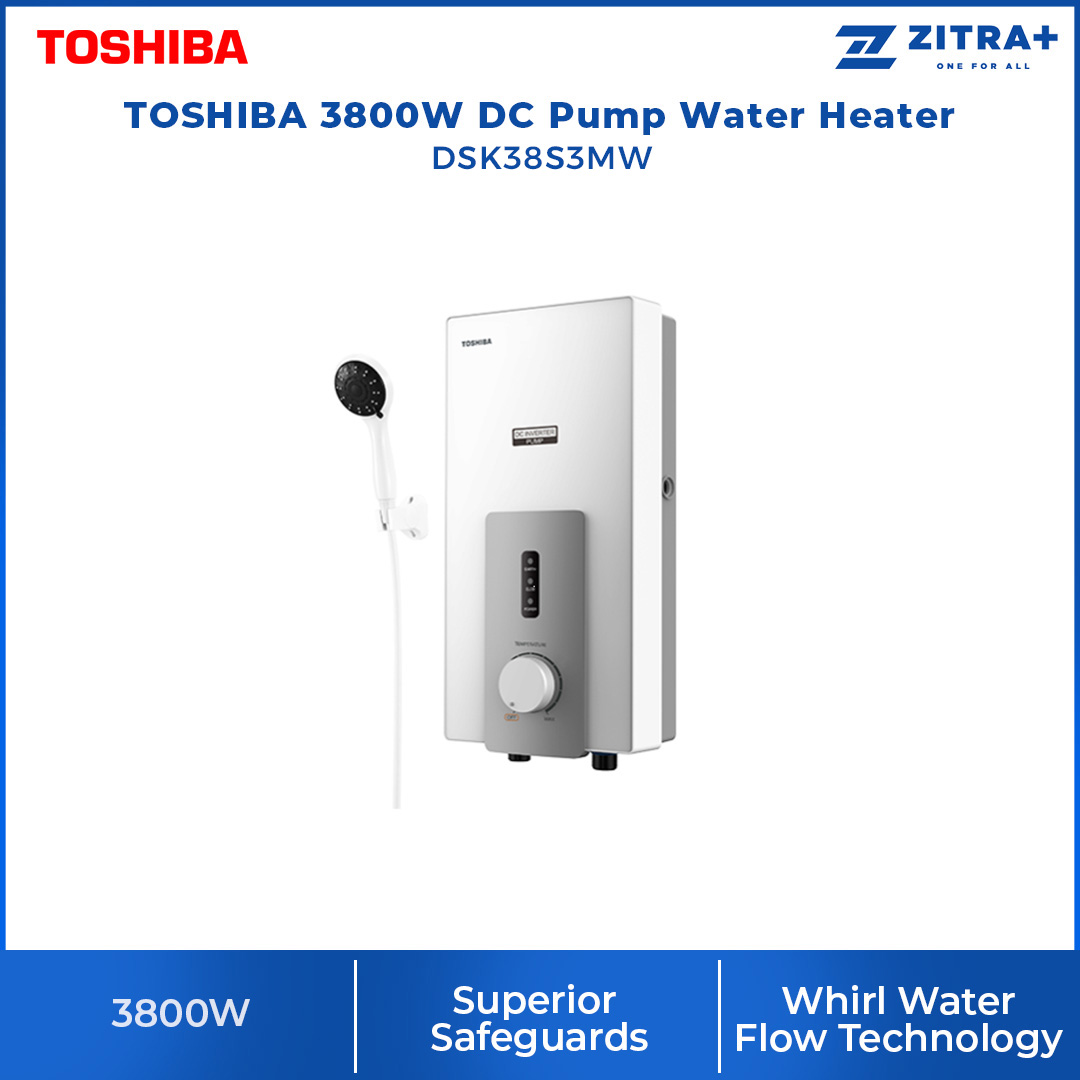 TOSHIBA DC Pump Water Heater DSK38S3MW  | Safeguards System | 5 Versatile Shower Mode | Double Relay Safety Protection | Different Shower Modes | Water Heater with 1 Year Warranty