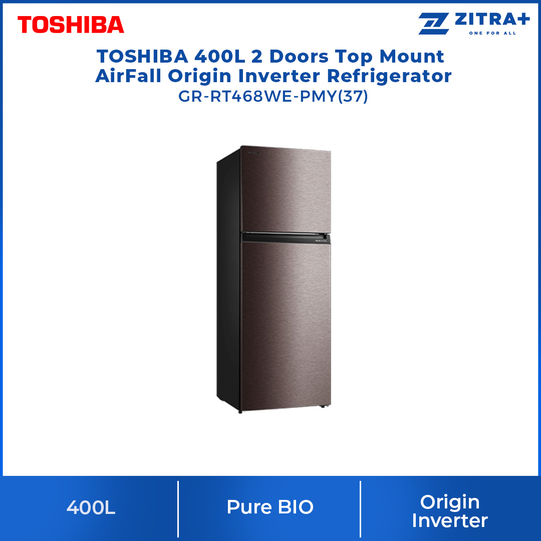 TOSHIBA 400L 2 Doors Inverter Refrigerator GR-RT468WE-PMY(37) | AirFALL Cooling | Origin Inverter | Humidity Control | Refrigerator with 1 Year General and 12 Year Compressor Warranty