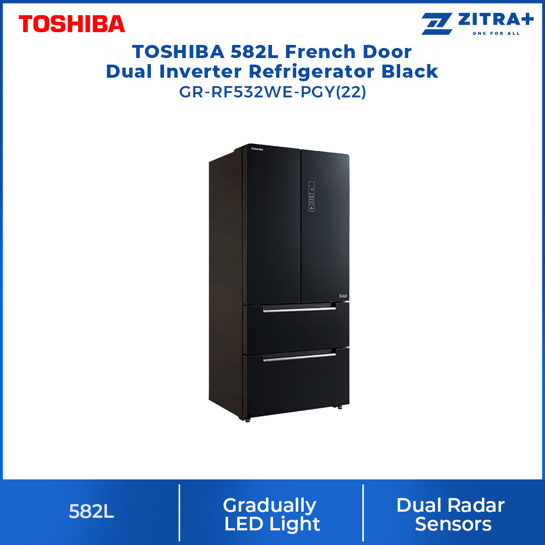 TOSHIBA 582L French Doors Dual Inverter Refrigerator GR-RF532WE-PGY(22) | Dual Inverter | Ice Maker | ECO Mode | No Frost | Plasma Pure | Quick Freezing Mode | Refrigerators with 1 Year Warranty
