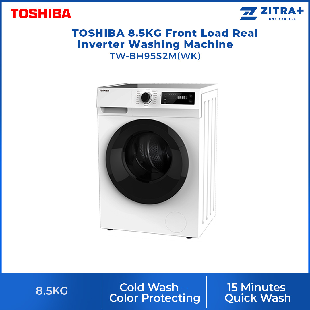 TOSHIBA 8.5KG Front Load Inverter Washing Machine TW-BH95S2M(WK) | Colour Protecting | 15 Minutes Quick Wash | Washing Machine with 2 Year General & 10 Year Motor Warranty