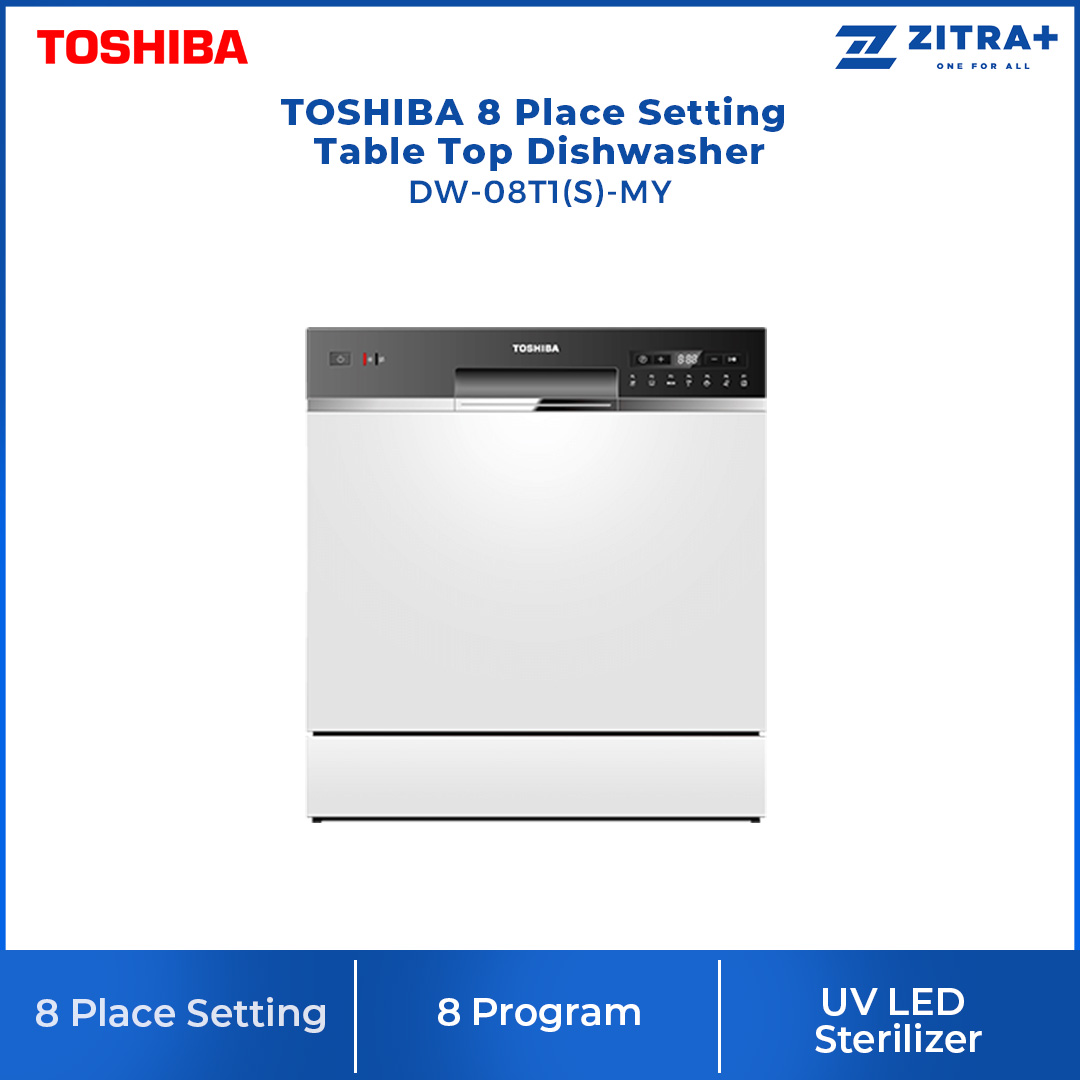 TOSHIBA 8 Place Setting Standing Dishwasher DW-08T1(S)-MY | Self Cleaning For Easy Maintenance | LED Display Panel | Standing Dishwasher with 1 Year Warranty