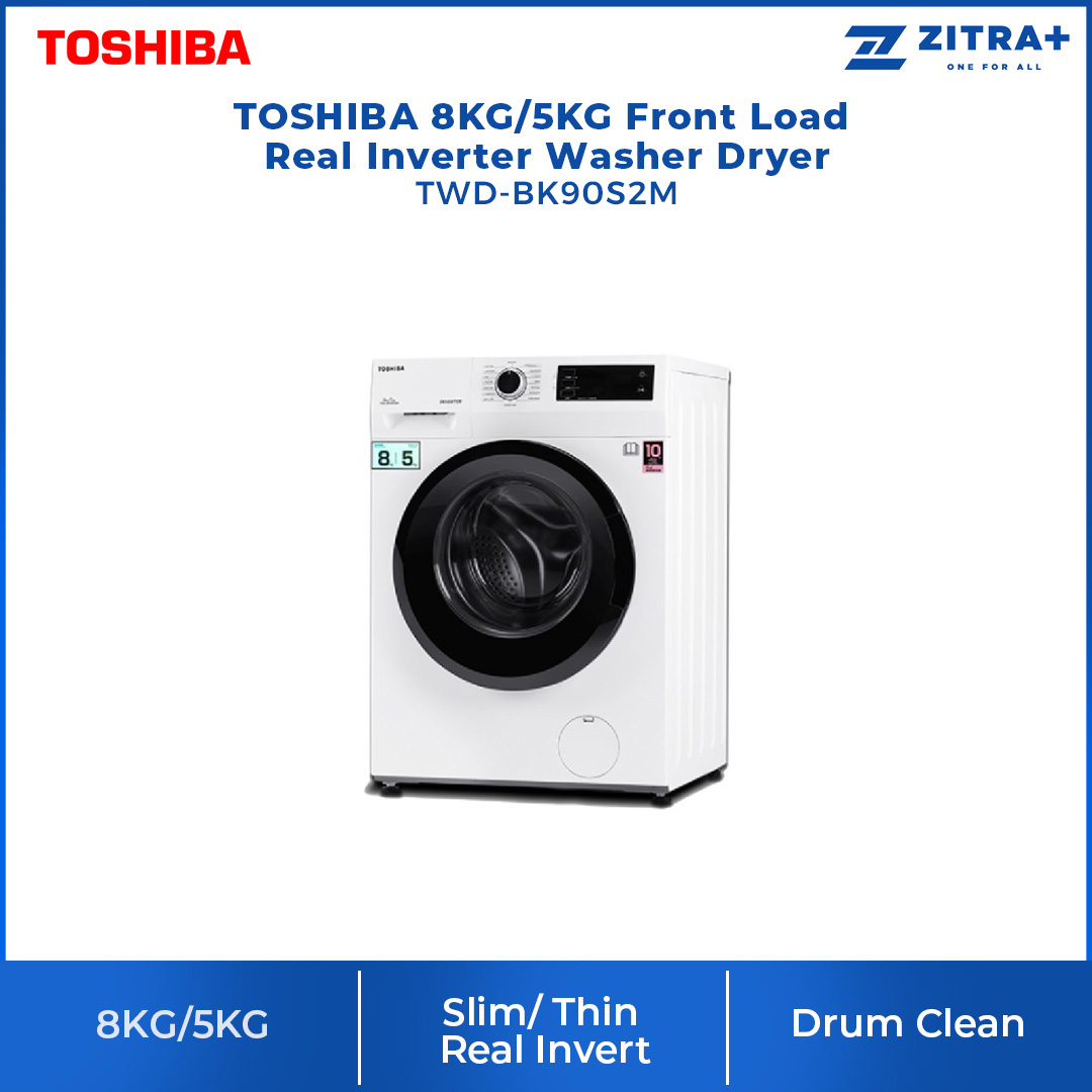 TOSHIBA 8/5KG Real Inverter Front Load Washer Dryer TWDBK90S2M / 1