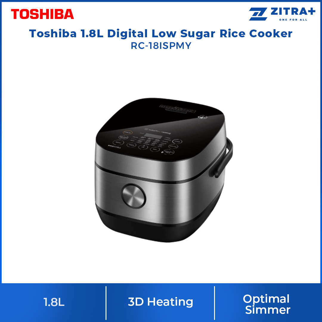 Toshiba 1.8L Digital Low Sugar Rice Cooker RC-18ISPMY | Powerful Induction Heating | Sugar Removing Basket | Optimal Simmer | 3D Heating | 17 Pre-Programmed Menu | Rice Cooker with 1 Year Warranty