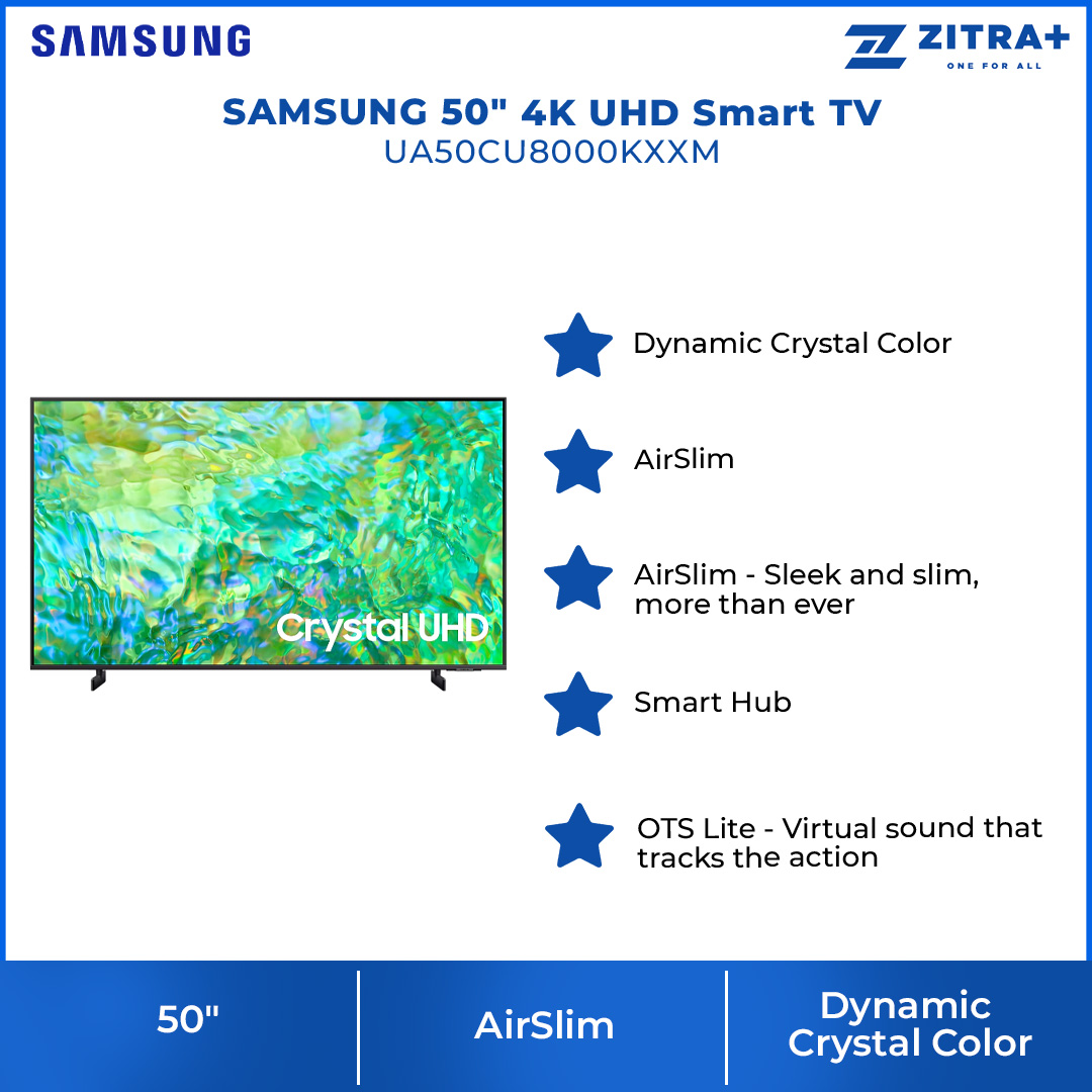 SAMSUNG 50" 4K UHD Smart TV UA50CU8000KXXM | AirSlim | Smart Hub | Web Browser | SmartThings | Smart TV with 2 Year Warranty