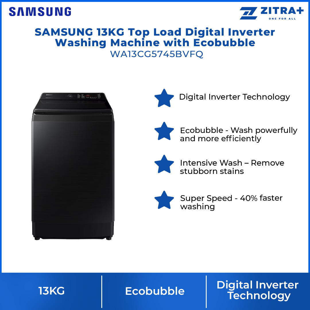 SAMSUNG 13KG Top Load Digital Inverter Washing Machine with Ecobubble WA13CG5745BVFQ | Dual Storm™ | Super Speed | Magic Filter | VRT Technology | Washing Machine With 1 Year Warranty