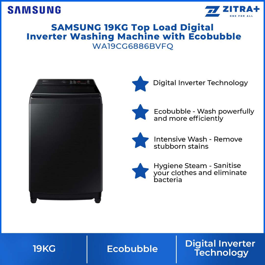 SAMSUNG 19KG Top Load Digital Inverter Washing Machine with Ecobubble WA19CG6886BVFQ | Hygiene Steam | Super Speed | Magic Filter | VRT Technology | Washing Machine with 1 Year Warranty
