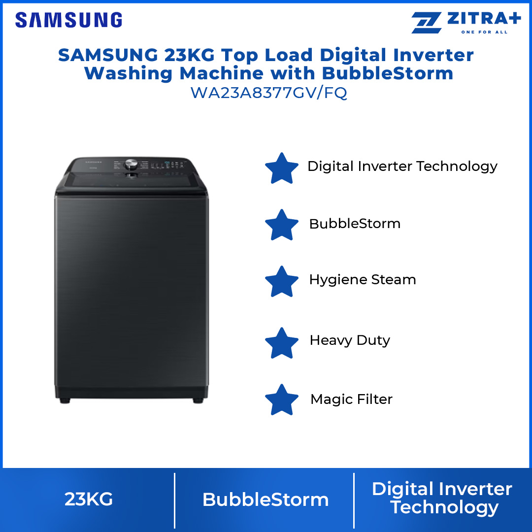 SAMSUNG 23KG Top Load Digital Inverter Washing Machine with BubbleStorm WA23A8377GV/FQ | Hygiene Steam | Heavy Duty+ | Magic Filter | VRT Technology | Washing Machine with 1 Year Warranty