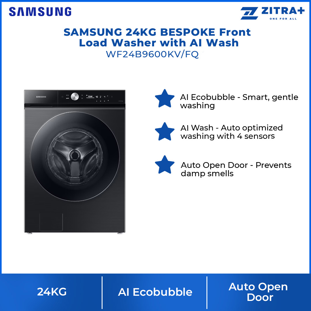 SAMSUNG 24KG BESPOKE Front Load Washer with AI Wash WF24B9600KV/FQ | AI Wash | AI Control | Auto Open Door | AI Eco Bubble™ | Hygiene Steam | Washer with 1 Year Warranty