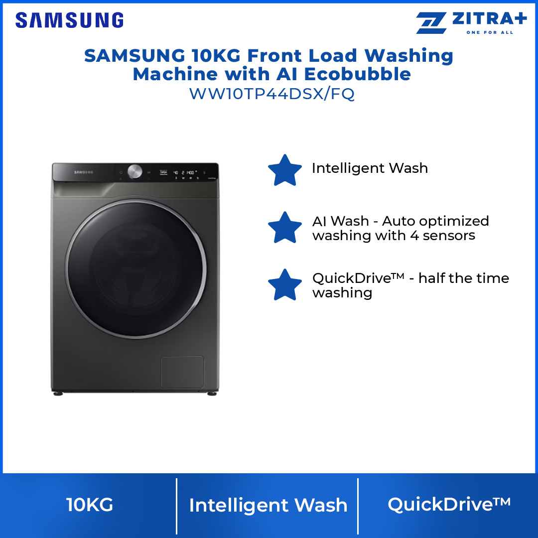 SAMSUNG 10KG Front Load Washing Machine with AI Ecobubble WW10TP44DSX/FQ | Eco Bubble™| QuickDrive™ | Super Speed (39 mins) | Washing Machine with 1 Year Warranty
