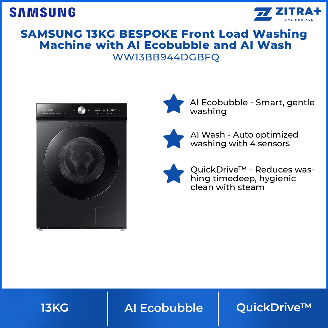 SAMSUNG 13KG BESPOKE Front Load Washing Machine with AI Ecobubble and AI Wash WW13BB944DGBFQ | AI Wash | AI Control | QuickDrive | AI Eco Bubble™ | Hygiene Steam | Washer with 1 Year Warranty