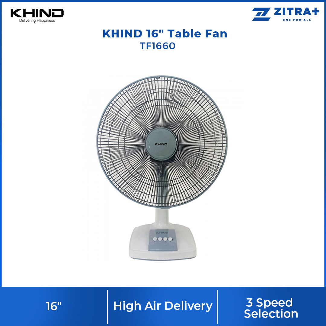 KHIND 16" Table Fan TF166 | 5 Star Energy Saving | Built-in Safety Thermal Fuse | 3 Speed Selection | High Air Delivery | Table Fan with 1 Year Warranty