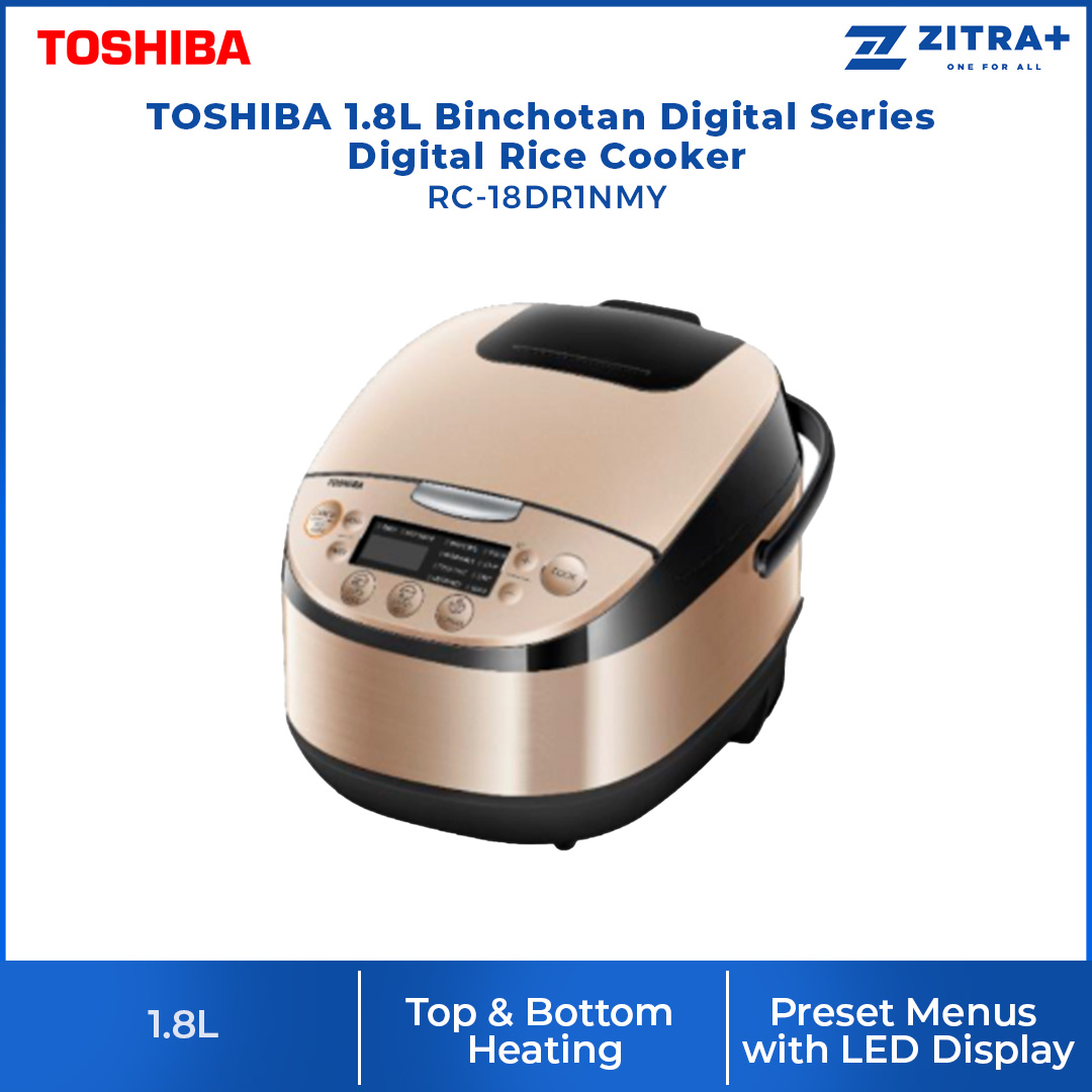 TOSHIBA 1.8L Binchotan Digital Series Digital Rice Cooker RC-18DR1NMY | 8-layer Bincho Charcoal Pot | 11-Auto Menu | Rice Cooker with 1 Year Warranty