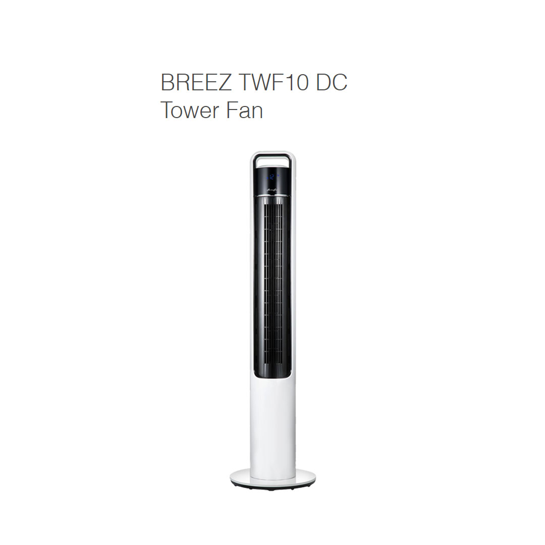 ALPHA 35W Tower Fan  BREEZ TWF10 DC Tower Fan | 12 Fan Speed | Remote Control | Timer | Touch Screen Panel | 4 Modes | Tower Fan with 1 Year Warranty