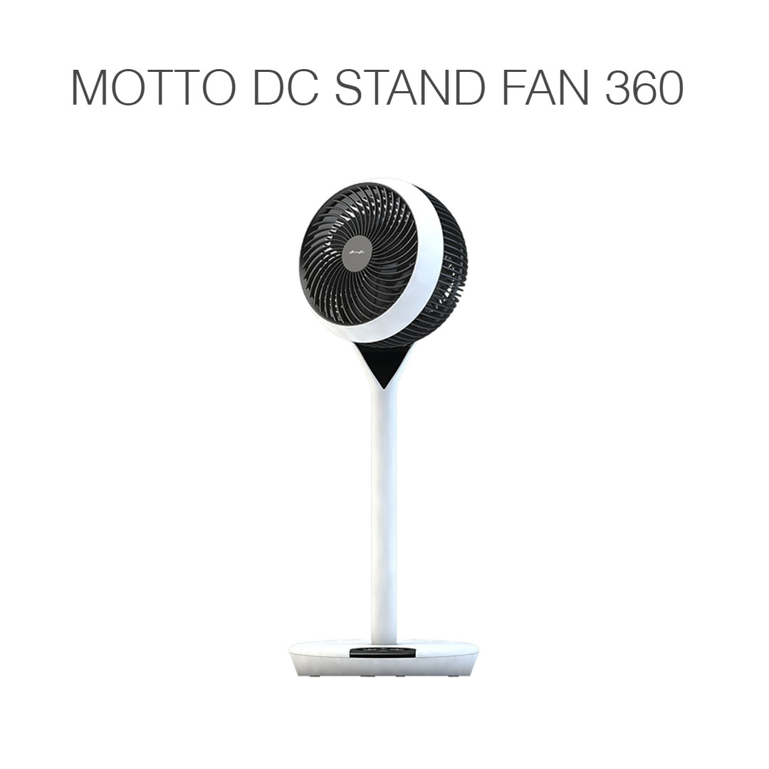 ALPHA 9" Stand Fan MOTTO DC STAND FAN 360 | Auto Swing | LED Display | 12 Fan Speed | 3 Blades | 360 Oscillation | Remote Control | Touch Panel | 4 Mode Settings | Stand Fan with 1 Year Warranty