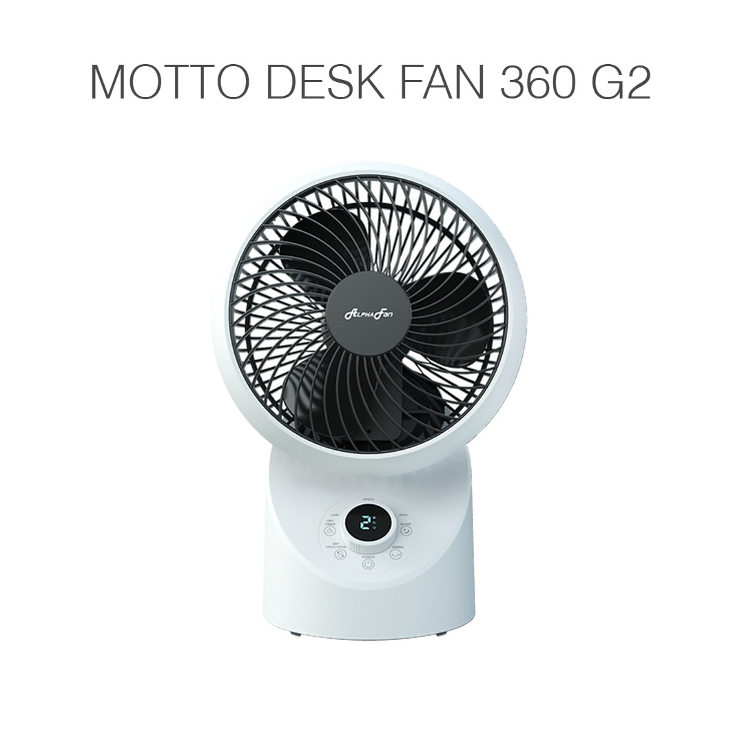 ALPHA 7" Desk Fan  MOTTO DESK FAN 360 G2 | 4 Fan Speed | Remote Control | Timer Off | Touch Panel | LED Display | Auto Swing | 360 Oscillation | Desk Fan with 1 Year Warranty