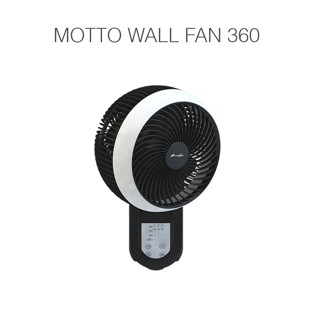 ALPHA 8" Wall Fan MOTTO WALL FAN 360 | Up & Down Manual Swing | 3 Fan Speed | 3 Blades | 360 Oscillation | Remote Comtrol | Touch Panel | 3 Mode Settings | Wall Fan with 1 Year Warranty