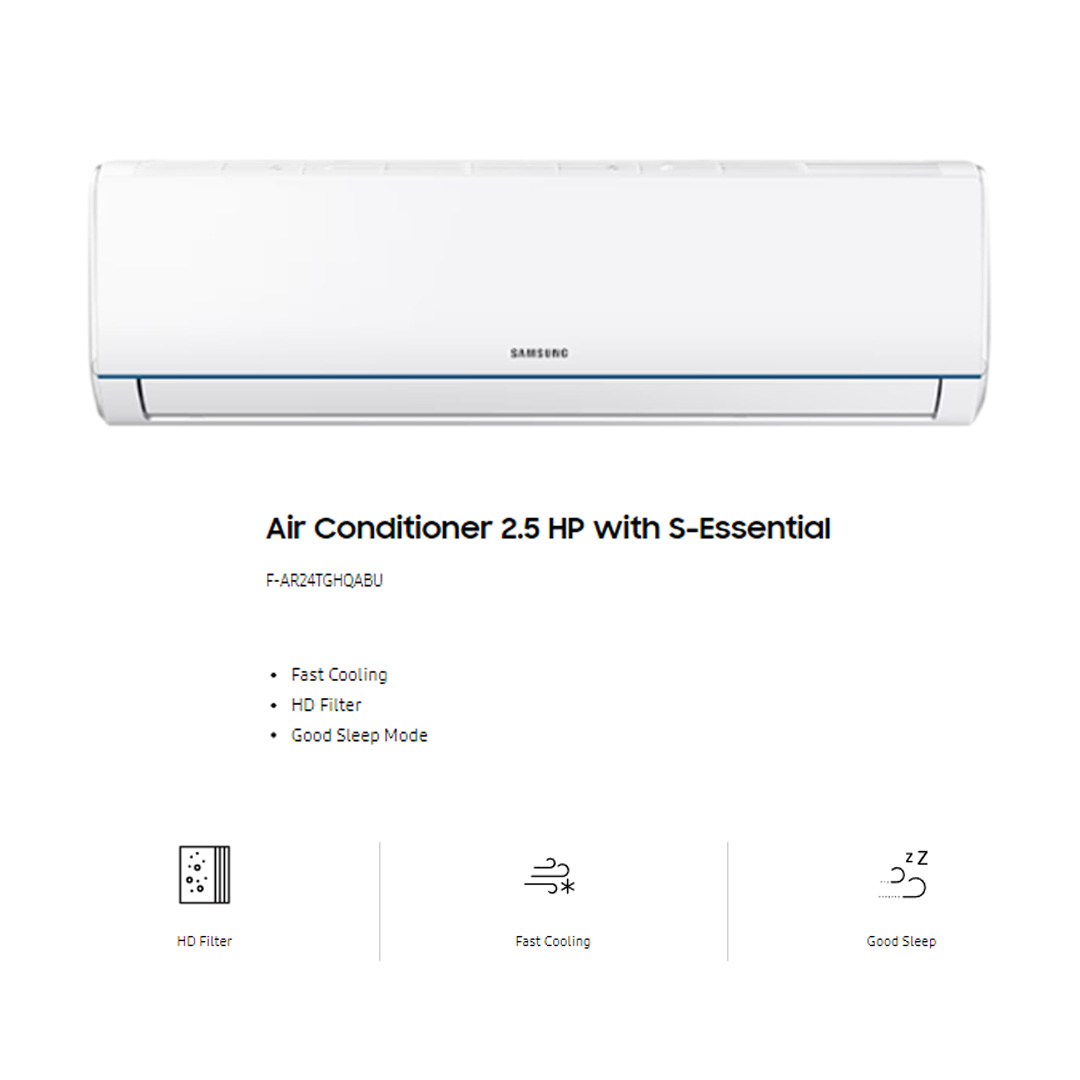 SAMSUNG 2.5HP R32 S-Essential Non-Inverter Wall Mount Air Conditioner AR24TGHQABUNME/AR24TGHQABUXME | S-Essential | HD Filter | Fast Cooling | DuraFin+ | Energy Saving | Auto Swing | Air Conditioner with 1 Year Warranty