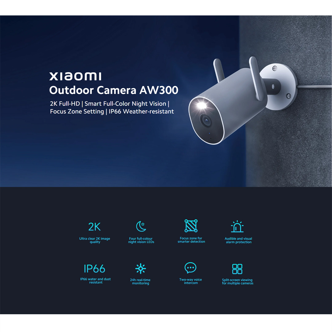 Xiaomi 1080P Mi Wireless Outdoor Security Camera AW300 | 2K Full-HD | Smart Full-Color Night Vision | Focus Zone Setting | IP66 Weather-resistant | CCTV With 1 Year Warranty
