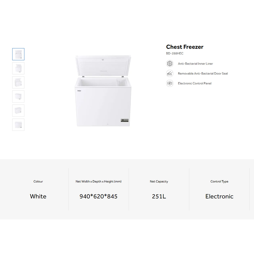 HAIER 251L Chest Freezer BD-288HEC | Fast Freezing | Convertible Cooling | Handle & Lock | Freezer with 2 Year Warranty
