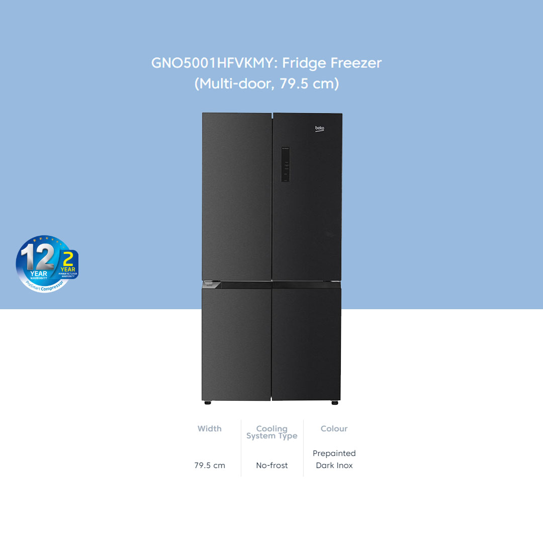 Beko 472L Multi Doors ProSmart Inverter Refrigerator GNO5001HFVKMY | CoolRoom | Safety Glass | Twist & Serve Ice Cube Tray | Refrigerator with 2 Year Warranty