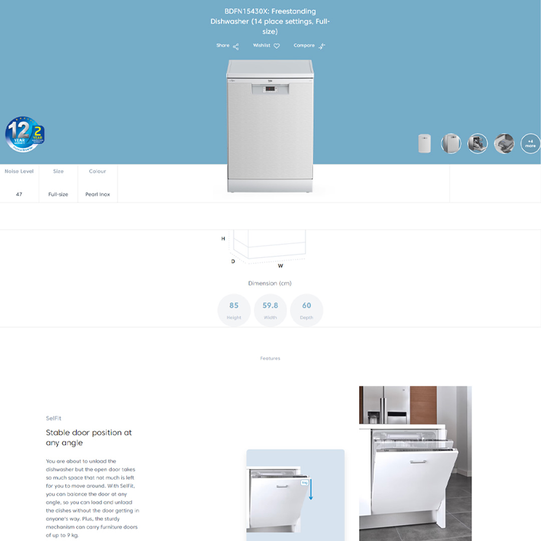 Beko 14 Place Setting Free Standing Dishwasher BDFN15430X | LED Display | Flexible Half-Load | Self Dry | Water Safe | Freestanding | Dishwasher with 2 Year Warranty