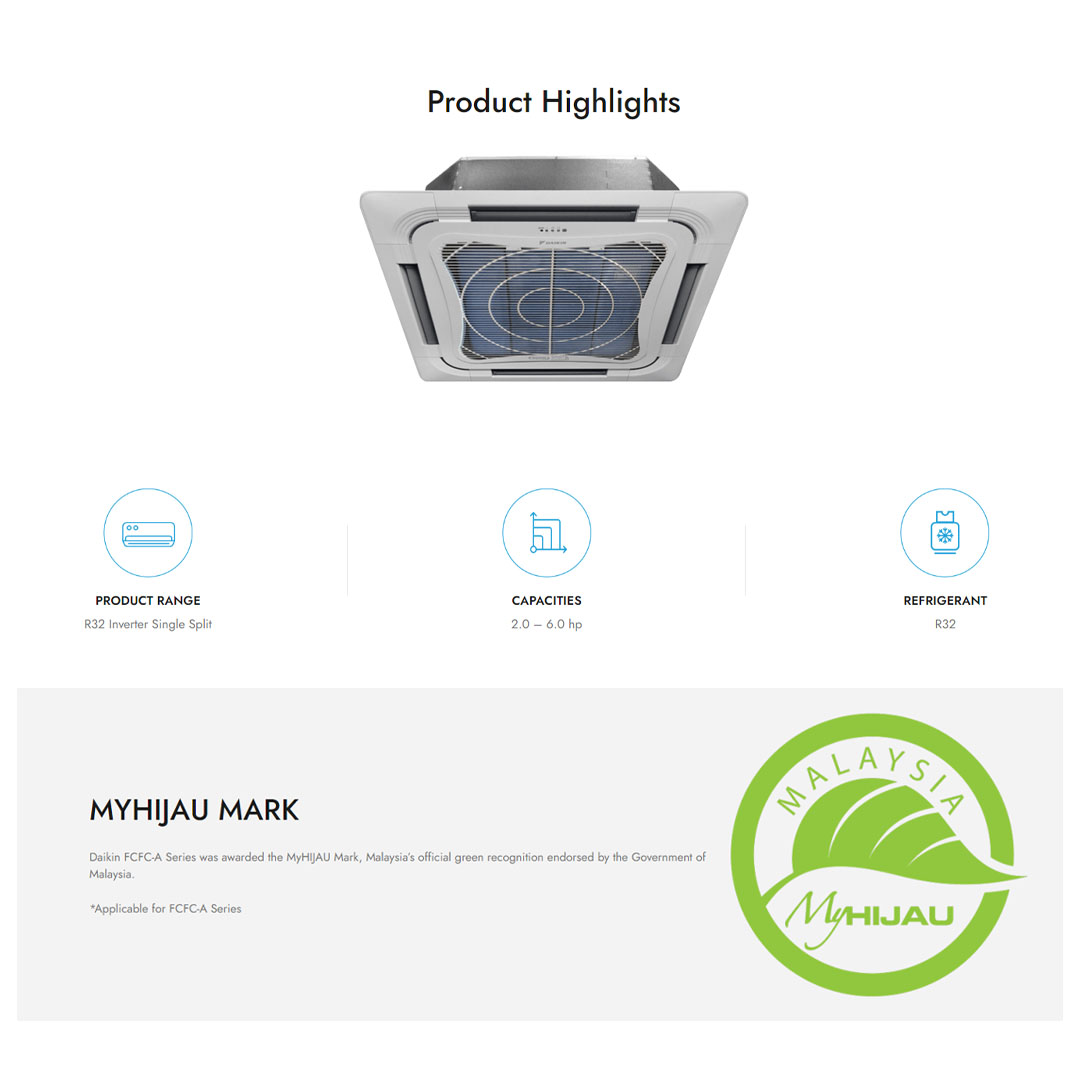 DAIKIN 5HP R32 Inverter Wireless (WiFi, Built in WiFi) Ceiling Cassette FCFC140AV1MF/RZFC140AY1M/BC50FMFCW | Smart Control | GinIon Blue Filter | Plasma Technology | Powerful Operation | Sleep Mode | Outdoor Blue Fin | Air Conditioner with 1 Year Warranty