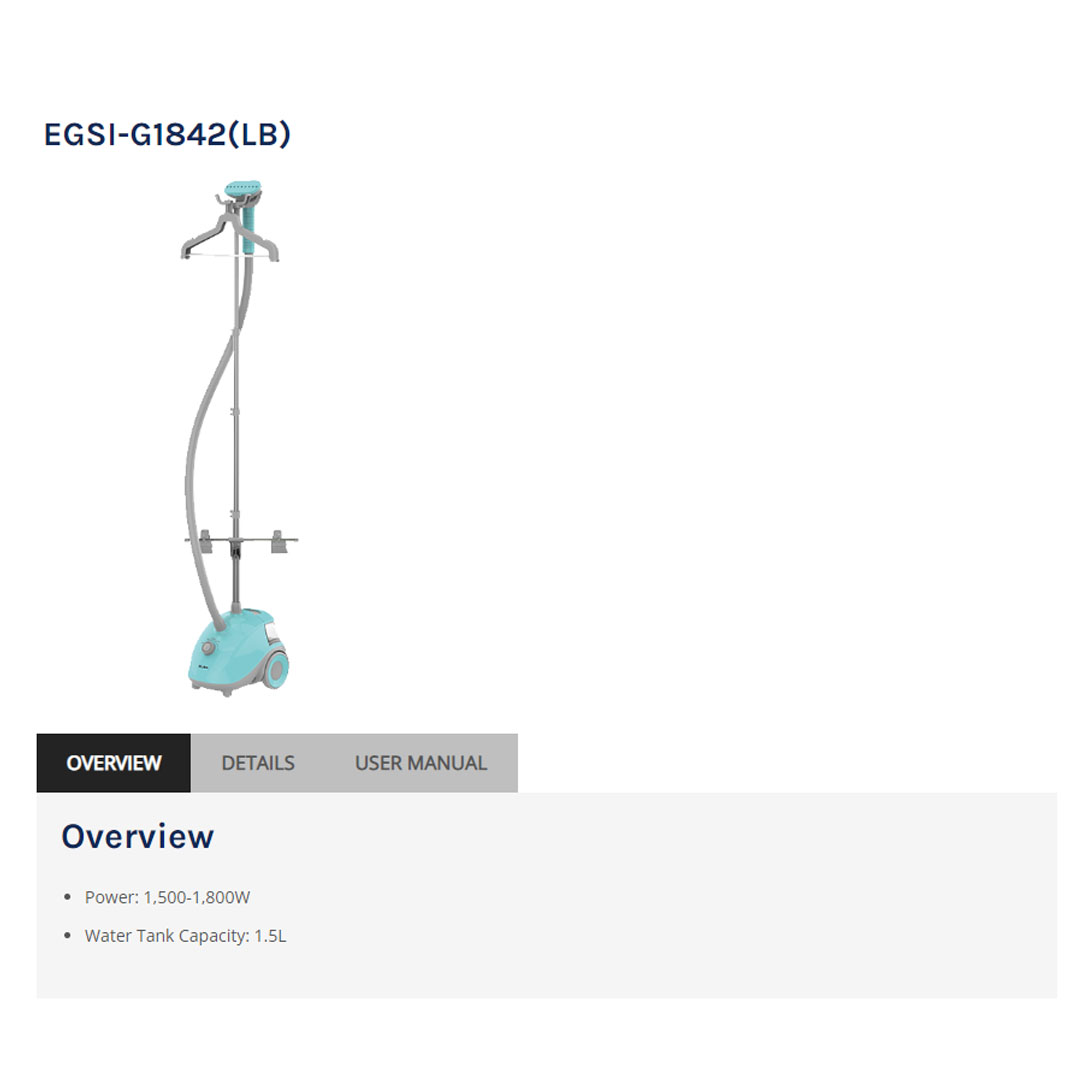 ELBA 1800W Garment Steam Iron EGSI-G1842(LB) | Strong Continuous Steam | Variable Temperature Control | Adjustable Telescopic Aluminium Pole |  Iron with 1 Year Warranty