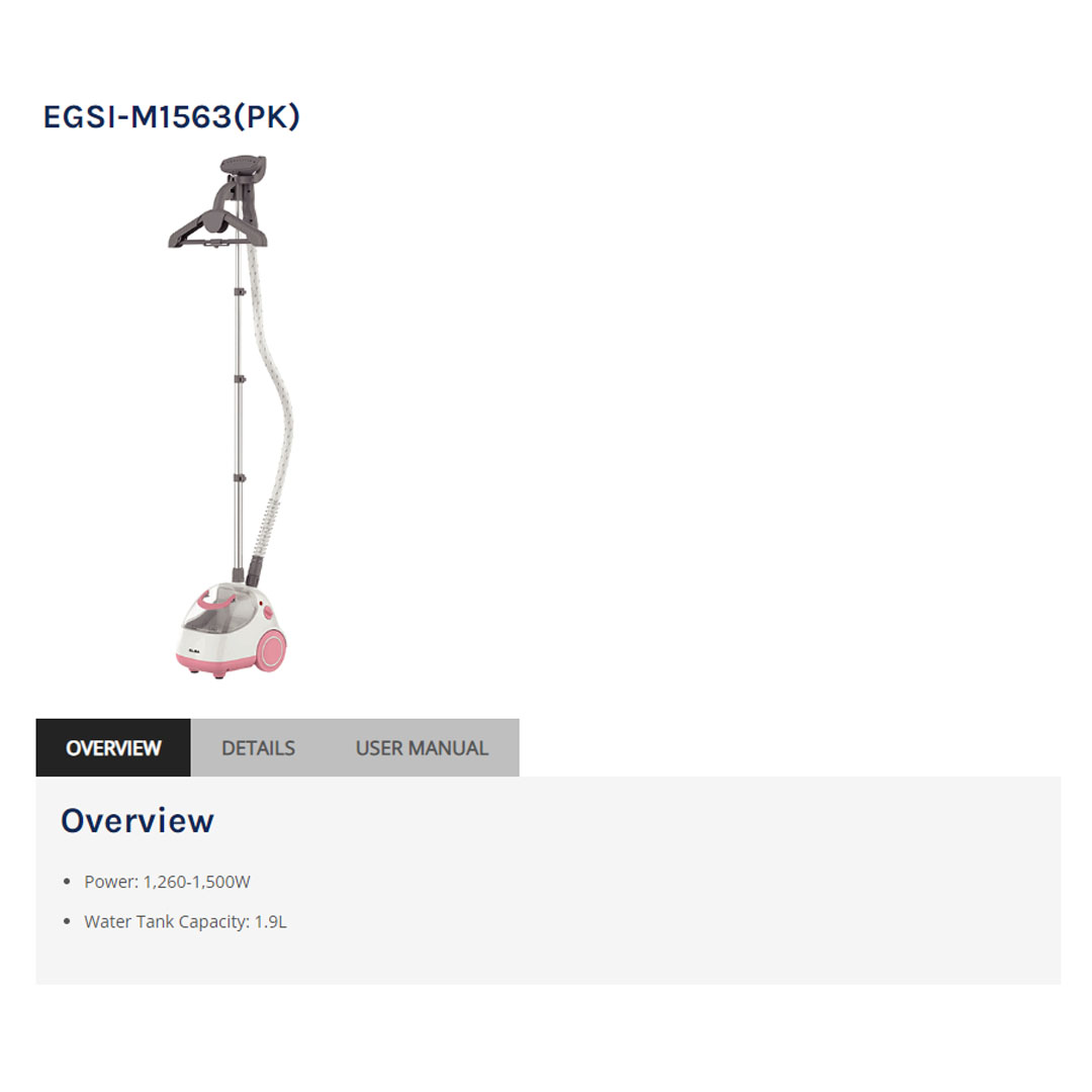 ELBA 1500W Garment Steam Iron EGSI-M1563(PK) | Adjustable Telescopic Aluminum Pole | 1.9L Water Tank | Indicator Light | Steam Iron with 1 Year Warranty