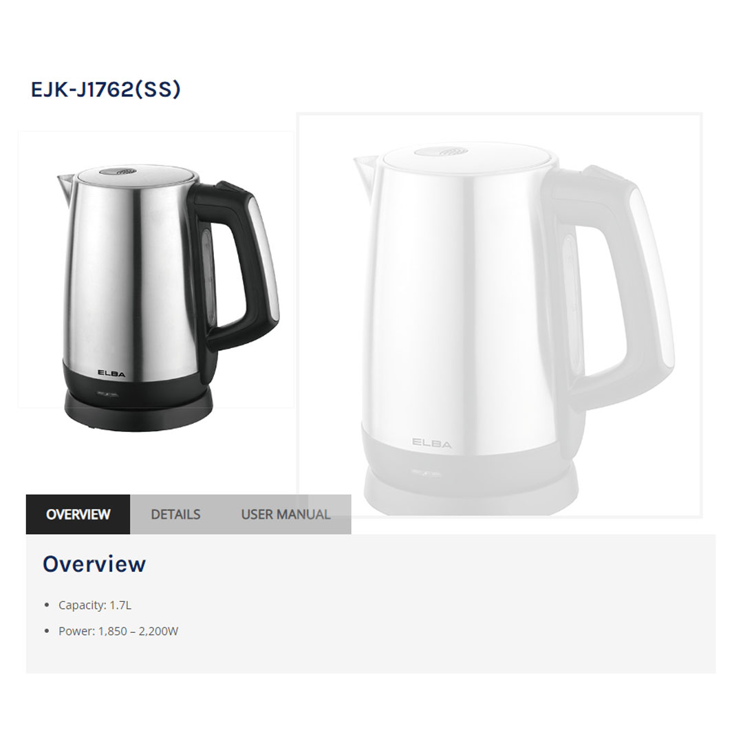 ELBA 1.7L Kettle Stainless Steel EJK-J1762(SS) | Dry Boiled Protection | Automatic Boiling & Switch Off | Removable & Washable Filter | Kettle with 1 Year Warranty