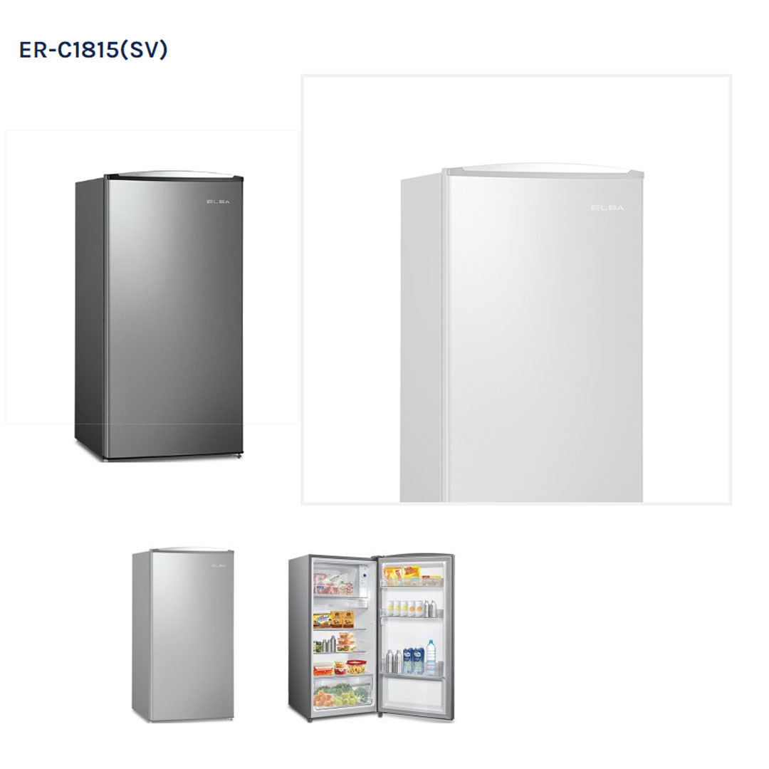 ELBA 185L 1 Door Refrigerator ER-C1815(SV) | Adjustable Shelves | Recessed Handle | Semi Auto Defrost Function | Refrigerator with 1 Year General Warranty & 5 Years Compressor Warranty