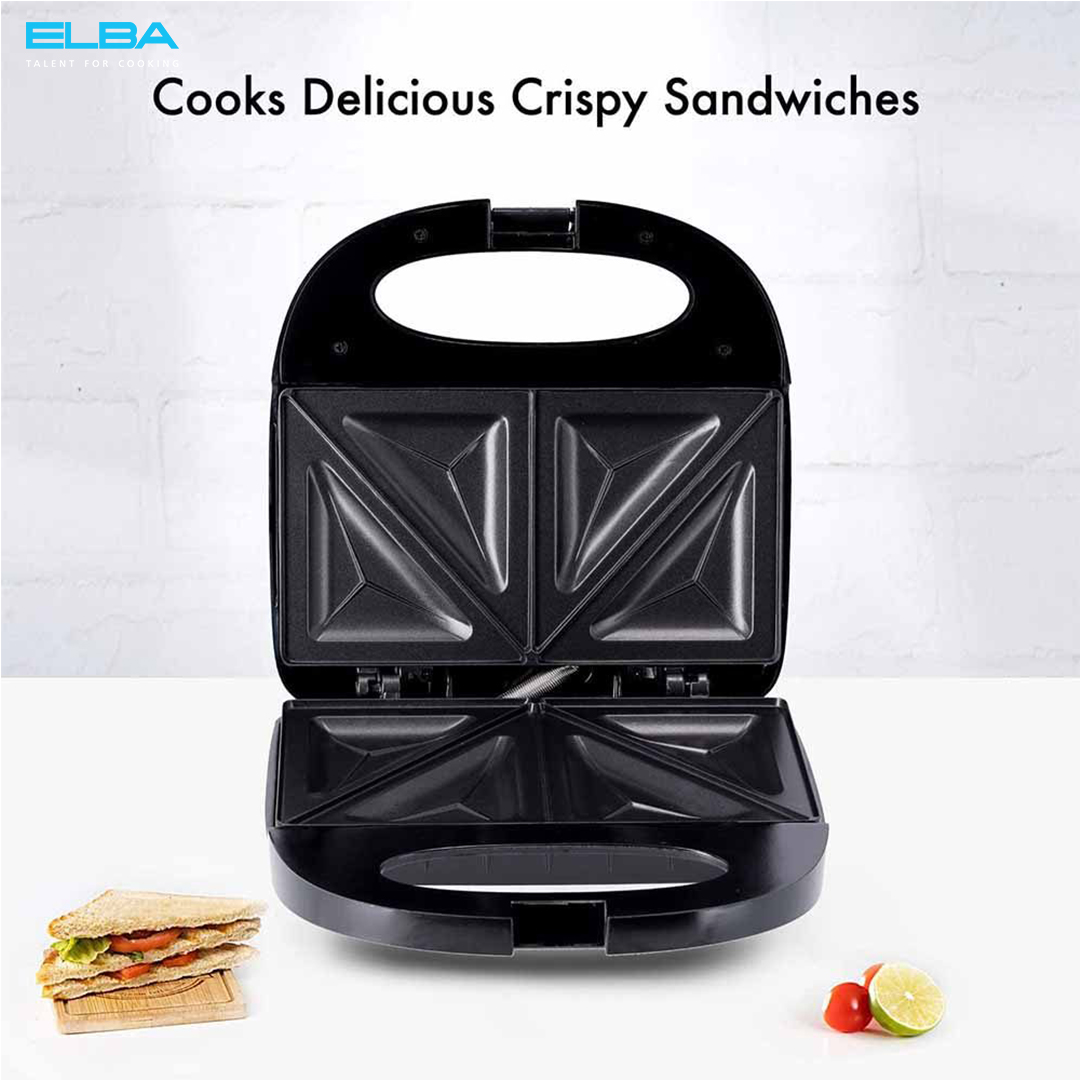 ELBA Sandwich Maker ESM-G7021(WH) | Non-stick Coating Cooking Plate | Overheat Safety Protection | Indicator Light | 2-slice Sandwich | Sandwich Maker with 1 Year Warranty