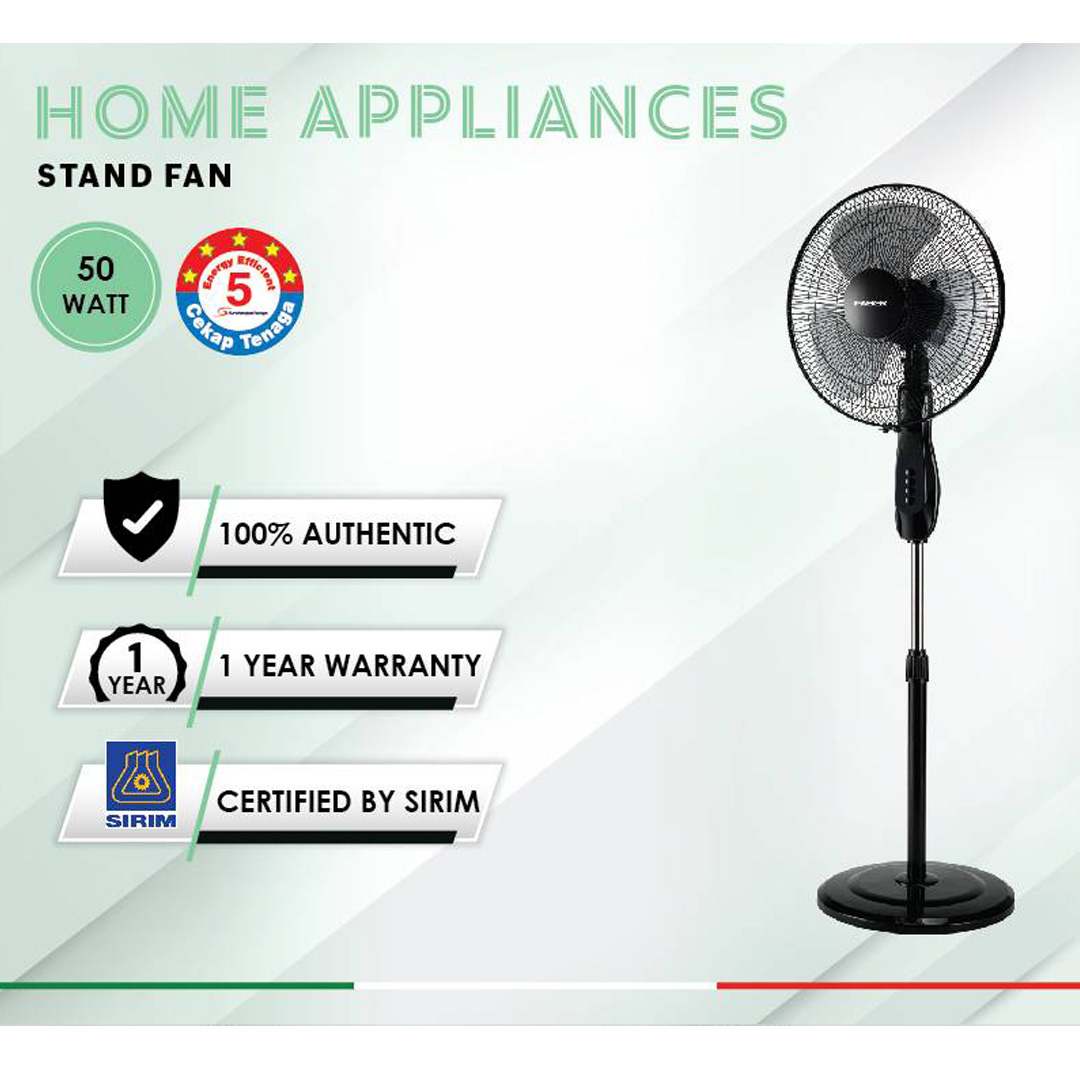 FABER 16" Stand Fan FSF VIENTO 1633GR | 3 Blades & 3 Speeds | 120pcs Radial Wire | 1250rpm Fan Speed | 47.89m3/min Air Delivery | 55.8dB Noise Level | Stand Fan with 1 Year General Warranty & 2 Years Motor Warranty