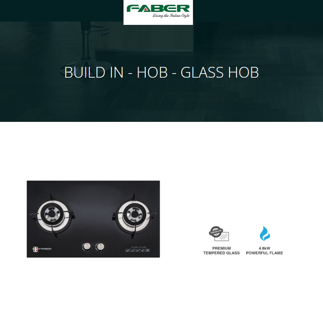 FABER 3 Burners Built-In Glass Hob FGH VITTO 3B/76BK  | Battery Operated Ignition | Easy Cleaning Design | Safety Device | High Quality Tempered Glass | 3 Burners with 1 Year Warranty