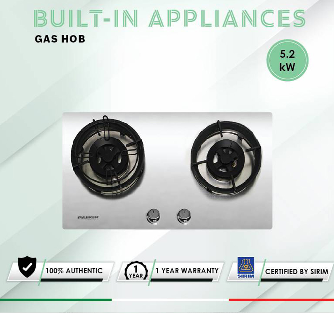 FABER 2 Burners Built-In Stainless Steel Hob IVANO 76 SS | Safety Device |  Easy Cleaning Design |  Cast Iron Pan Support | Hob with 1 Year Warranty