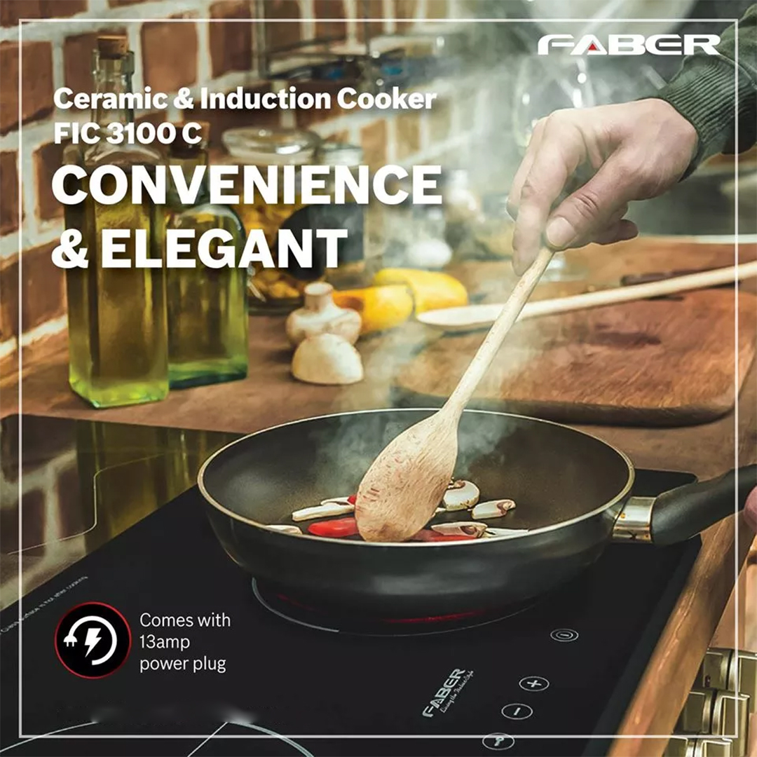FABER 2 Burners Built-In Ceramic Induction Hob FIC 3100 C | Suitable for All Types of Pot Used | Electronic Overheating Protection | Residual Heating Light | Touch Sensor Control | Induction Hob with 1 Year Warrant