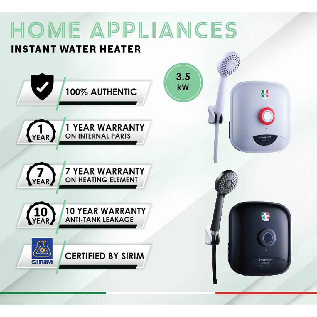 FABER 3800W Non Pump Water Heater FWH PEBBLES 106WH | Built-in ELCB | 3-Spray Pattern Hand Shower | IP25 Splash Proof | Double Thermal Safety Protection | Water Heater with 1 Year Warranty