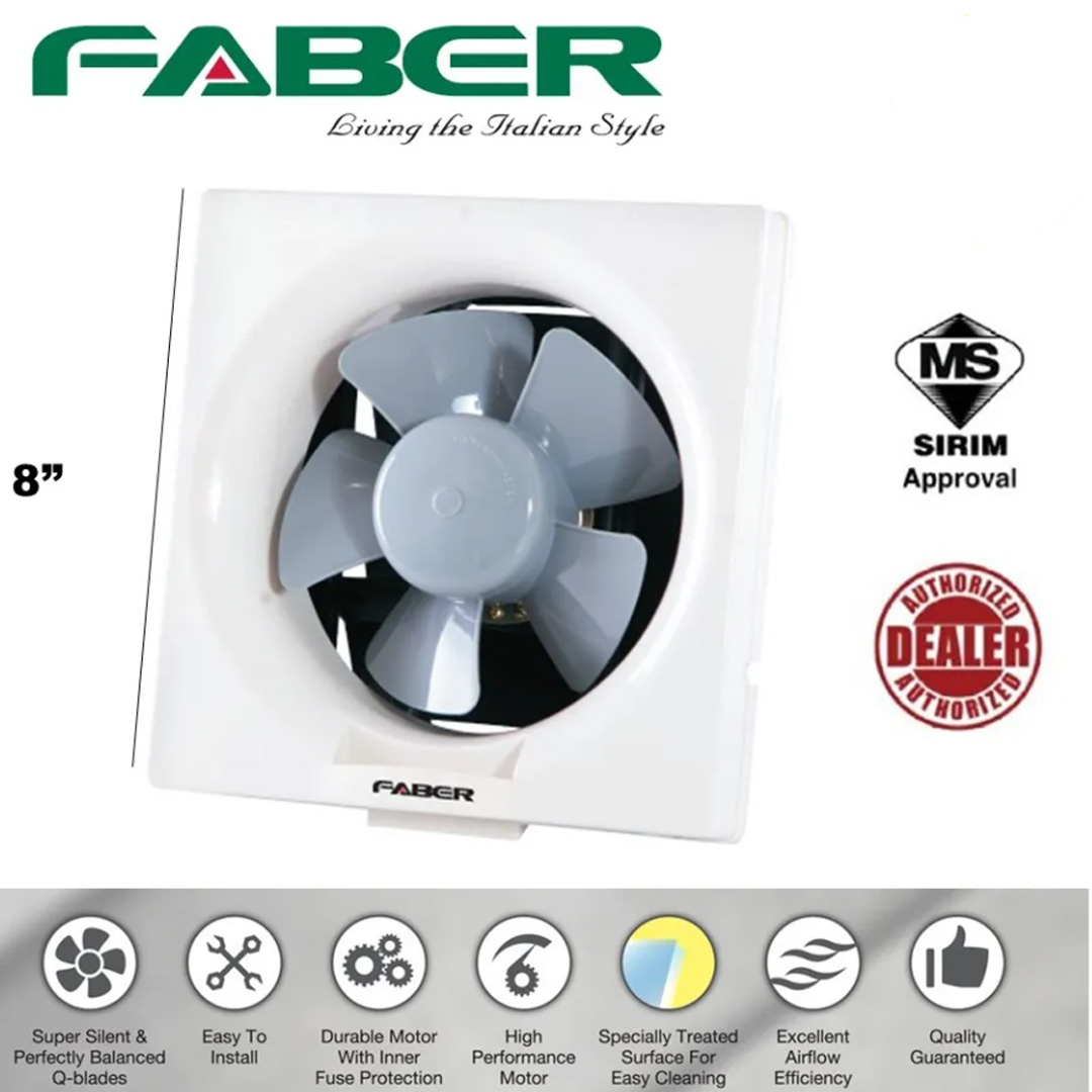 FABER 8" Ventilation Fan FV ASPIRA W08 | 5 Blades | 1300rpm Fan Speed | 48dB Noise Level | Ventilation Fan with 1 Year Warranty
