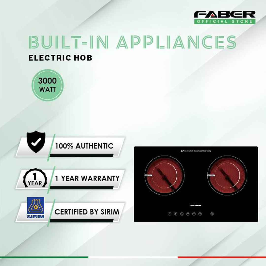 FABER 2 Burners Built-In Ceramic Hob FCH3C/69BK | Touch Sensor Control Panel | Easy to clean | Electronic overheating protection |  Ceramic Hob with 1 Year Warranty