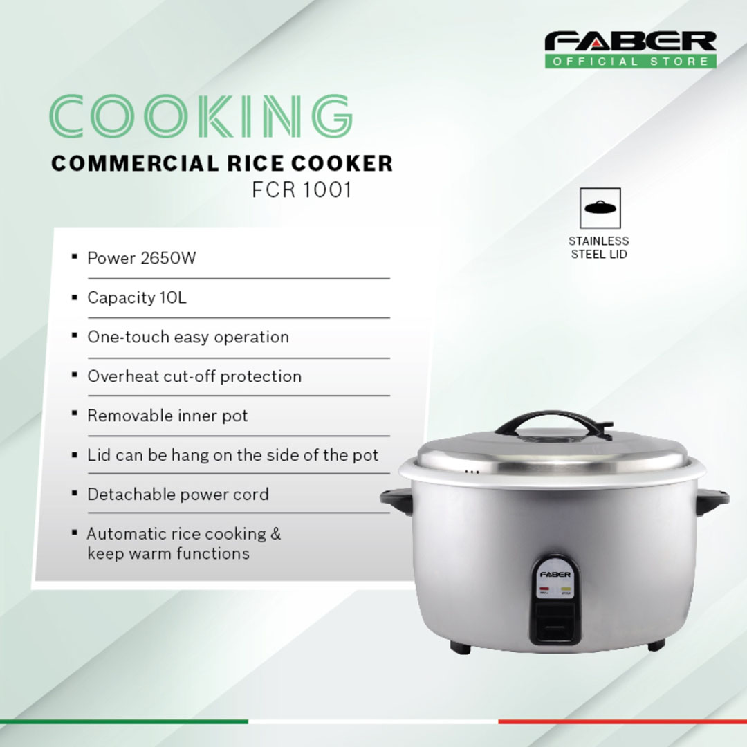 FABER 8L Rice Cooker FCR 801 | One Touch Easy Operation | Overheat cut-off Protection | Automatic Rice Cooking & Keep Warm Functions | Rice Cooker with 1 Year Warranty