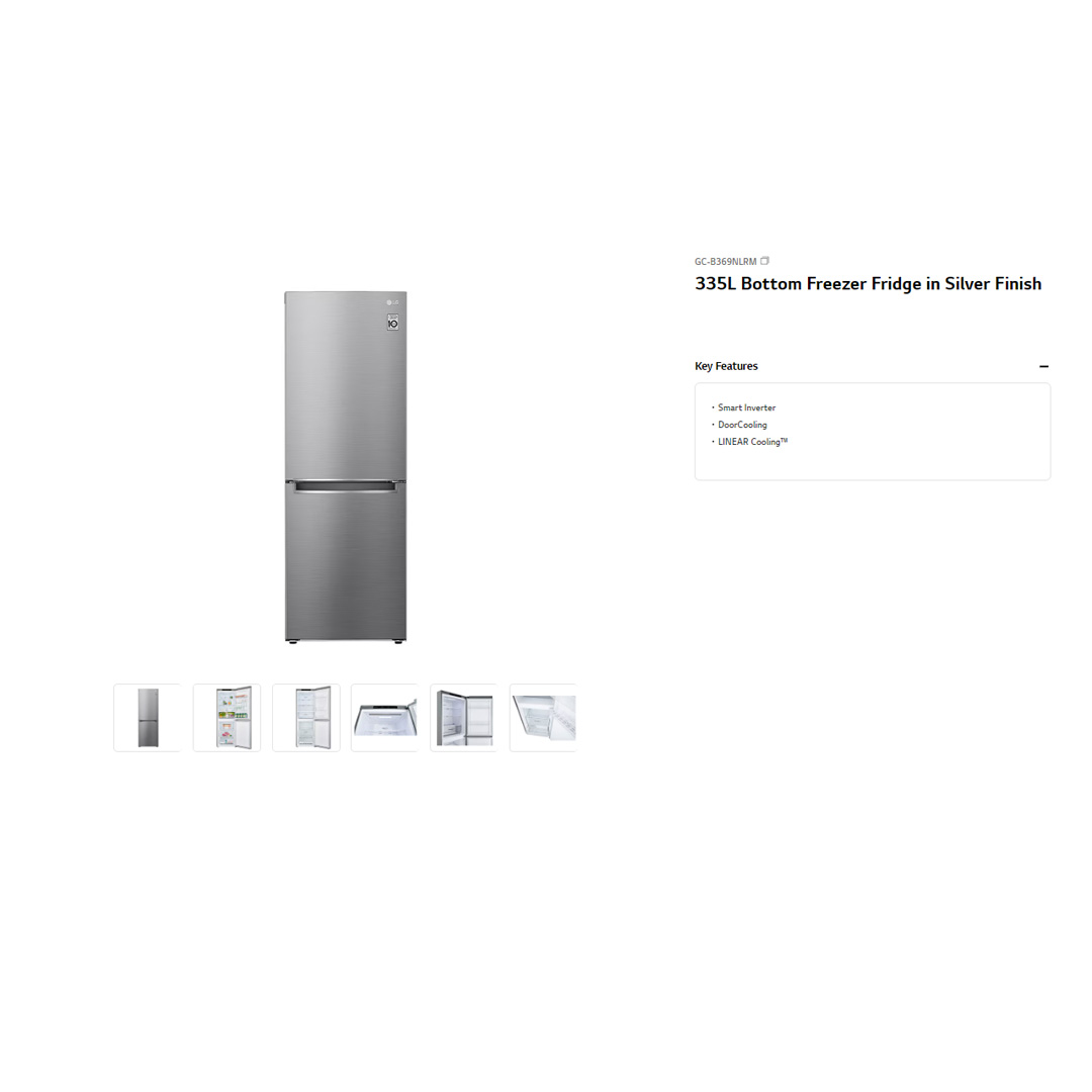 LG 335L 2 Doors Bottom Mount Smart Inverter Refrigerator  GC-B369NLRM | Multi Air Flow | Moist Balance Crisper | Smart Diagnosis | Refrigerator with 1 Year Warranty